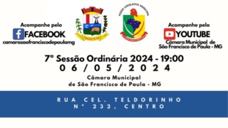 PAUTA DA 7ª REUNIÃO ORDINÁRIA DO 2° PERÍODO LEGISLATIVO DA CÂMARA MUNICIPAL DE SÃO FRANCISCO DE PAULA-MG, ANO DE 2024, LEGISLATURA 2021/2024. PAUTA DA 7ª REUNIÃO ORDINÁRIA DO 2° PERÍODO LEGISLATIVO DA CÂMARA MUNICIPAL DE SÃO FRANCISCO DE PAULA-MG, ANO DE 2024, LEGISLATURA 2021/2024.