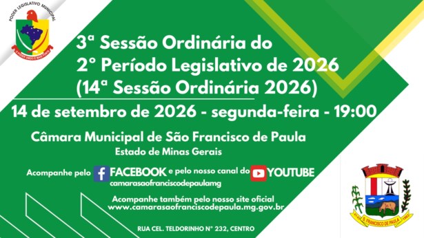 14ª Sessão Ordinária de 2026 (3ª Sessão Ordinária do 2º Período Legislativo de 2026).